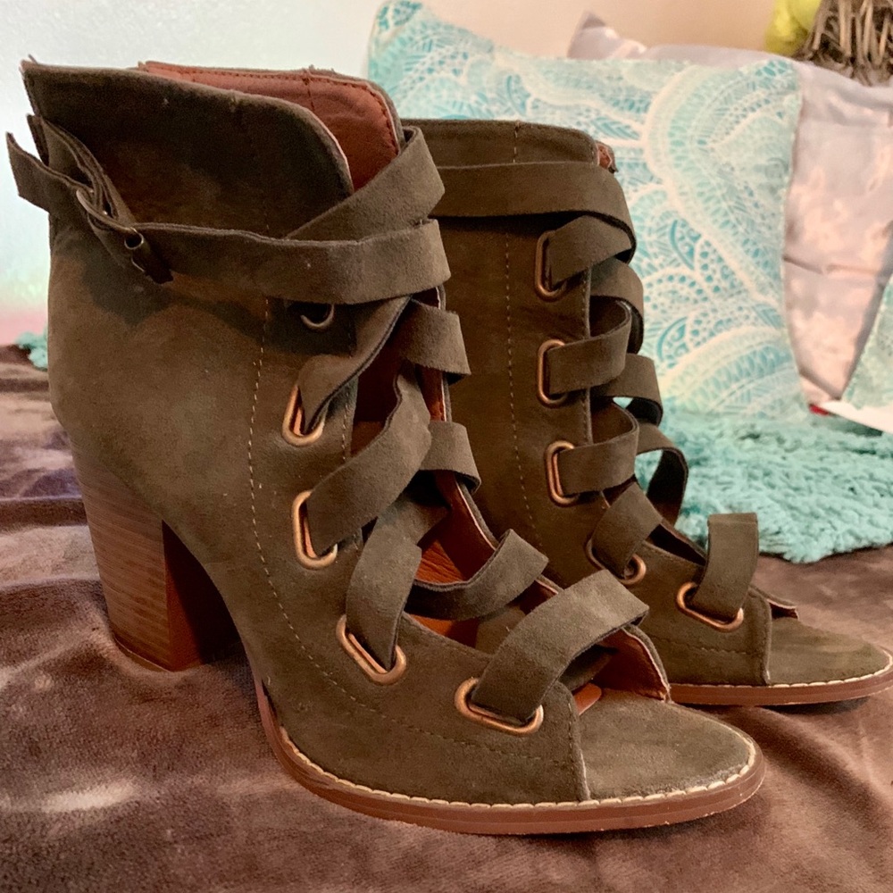 Olive green ankle booties